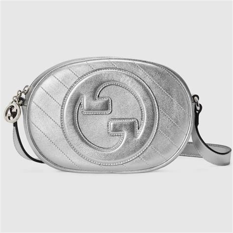 Mini sac à épaule Gucci Blondie en cuir argenté métallisé